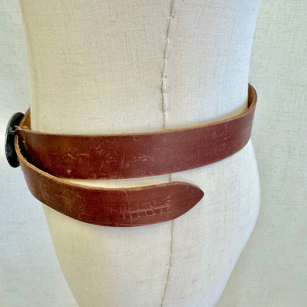 Nice Leather Brown Distressed Belt Seafoam Green Marbled Western Buckle Large‎